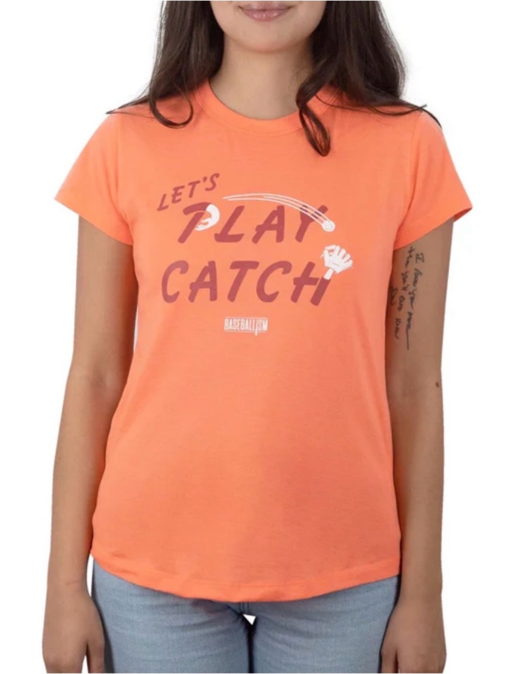 Baseballism Let’s Play Catch Orange Tee Size S